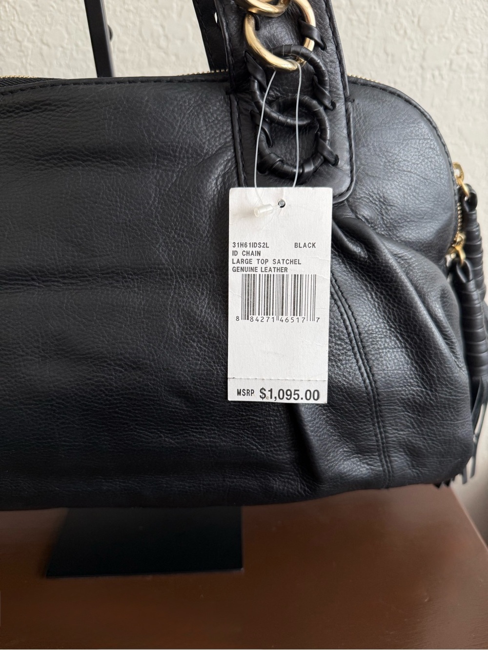 Michael Kors ID Chain Large Black Leather Satchel Handbag MSRP $1,095 - Picture 5 of 17